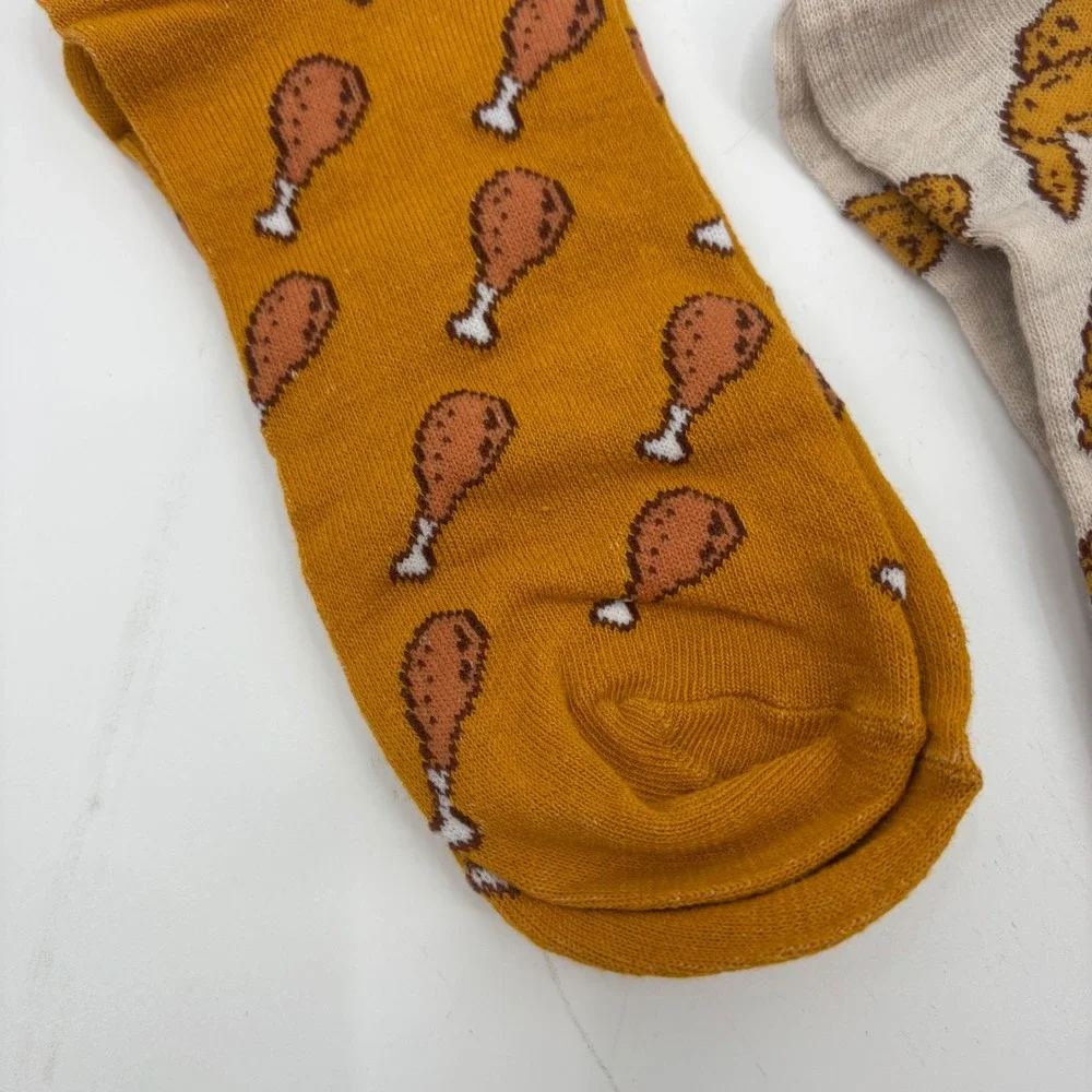 Mens Fried‎ Chicken Novelty Crew Socks 3 Pack Yellow Cream Grey Graphic Funny